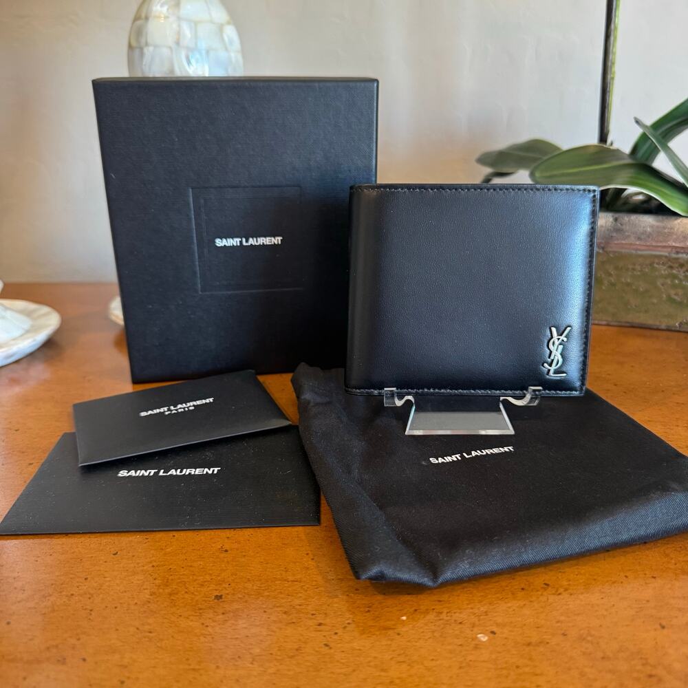 SAINT LAURENT YSL Monogram Bifold Wallet Black Leather